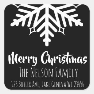 Black and White Snowflake Personalised Christmas Square Sticker