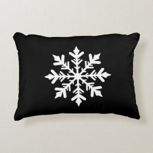Black And White Snowflake Silhouette Festive Decorative Cushion