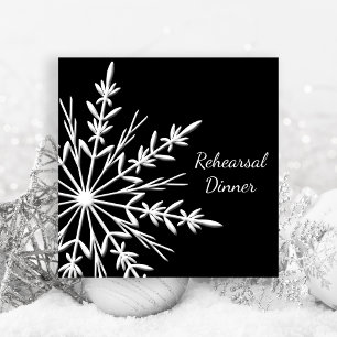 Black and White Snowflake Wedding Rehearsal Dinner Invitation