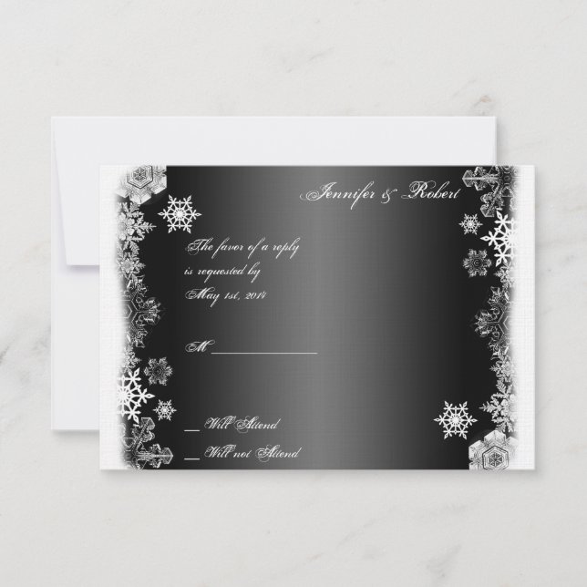 Black and White Snowflake Wedding Response Card (Front)