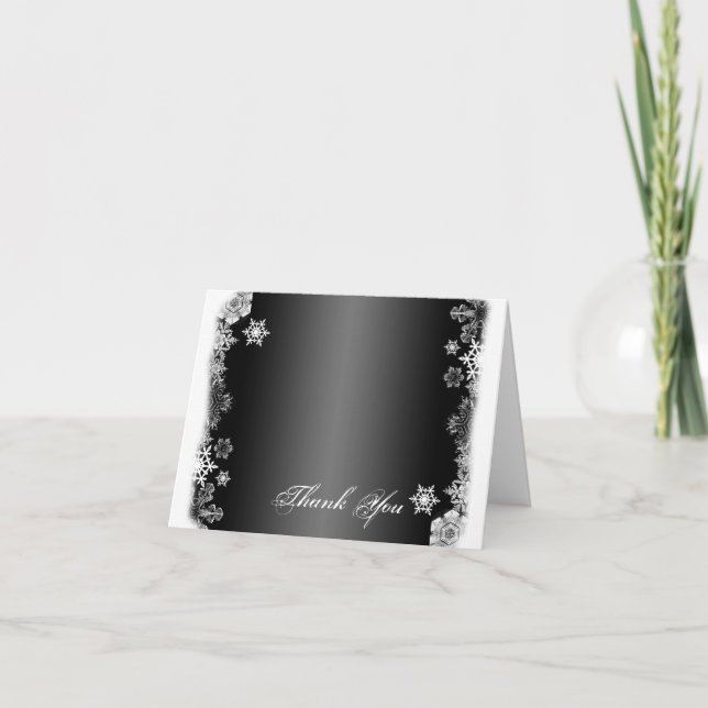 Black and White Snowflake Wedding Thank You card (Front)