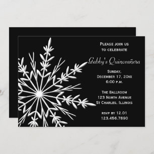 Black and White Snowflake Winter Quinceañera Invitation