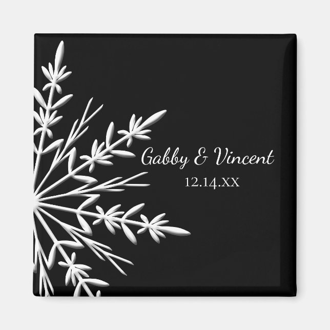 Black and White Snowflake Winter Wedding Magnet (Front)