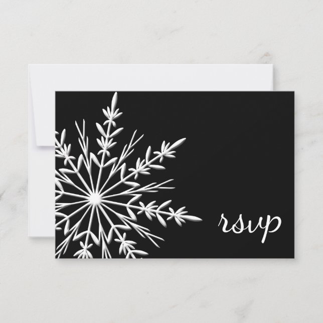 Black and White Snowflake Winter Wedding RSVP (Front)