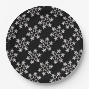 Black And White Snowflakes Christmas Holiday Xmas Paper Plate