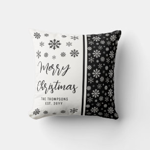Black And White Snowflakes Custom Name Christmas Cushion