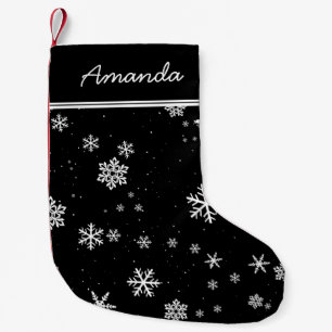 Black and White Snowflakes Elegant Personalizable Small Christmas Stocking