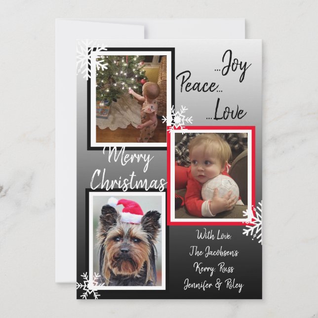 Black and white Snowflakes Family Photos Christmas Invitation (Front)
