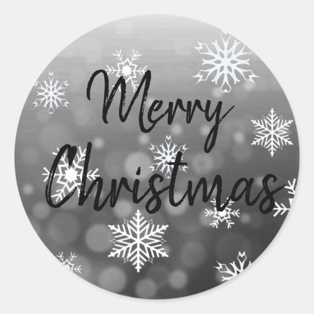 Black and White Snowflakes Merry Christmas Classic Round Sticker (Front)