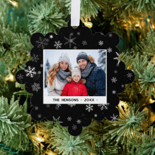 Black and White Snowflakes Merry Christmas Photo Tree Decoration Card