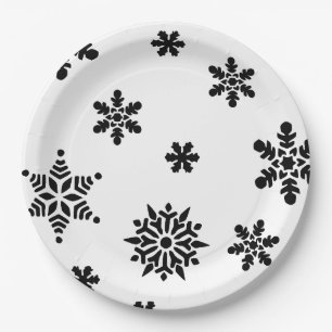 Black and White Snowflakes Paper Plates