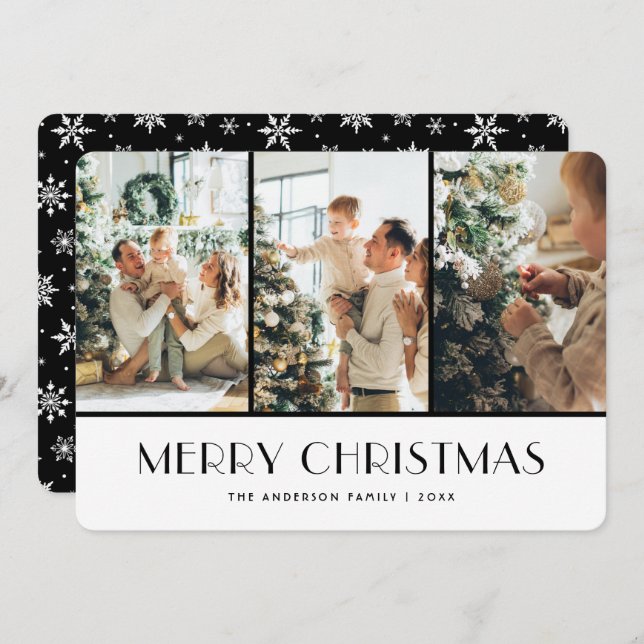 Black and White Snowflakes Photo Christmas Card (Front/Back)