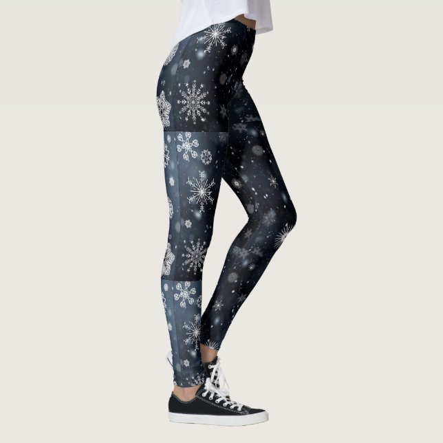 Black and White Snowflakes Winter Leggings (Right)