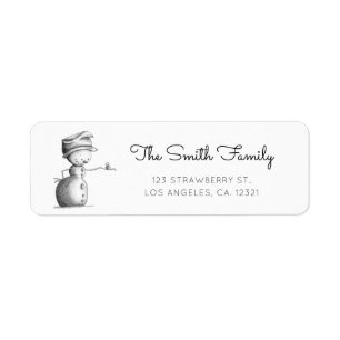 Black and White Snowman Christmas Return Address
