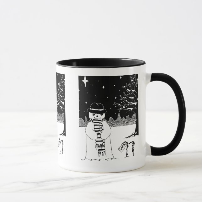 black and white snowman dressed for christmas mug (Right)