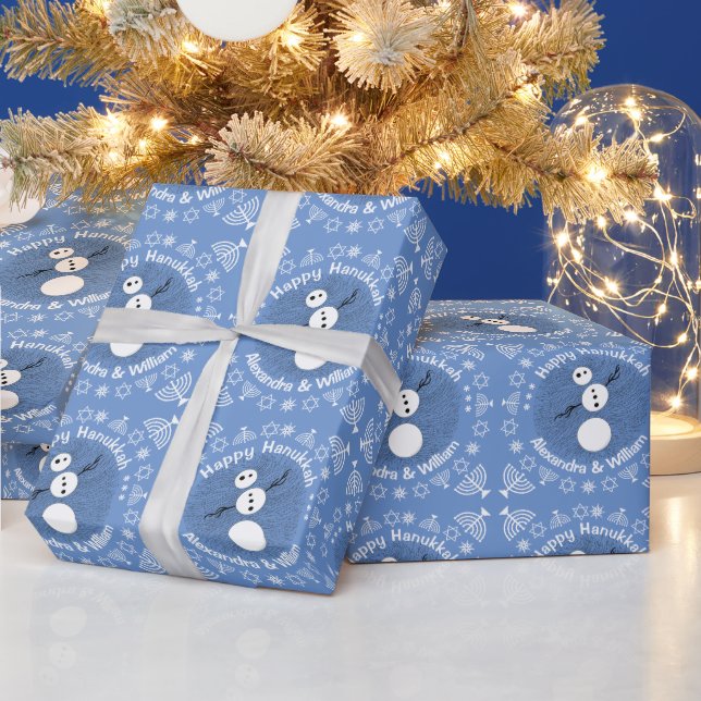 Black And White Snowman Personalised Hanukkah Wrapping Paper (Holidays)