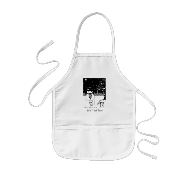 black and white snowman smilling at christmas kids apron (Front)