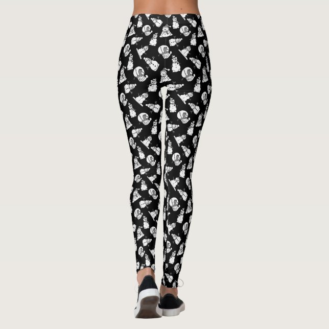 Black And White Snowmen Pattern | Christmas Leggings (Back)