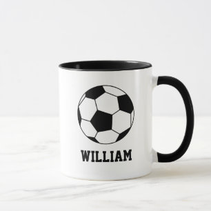 Black and White Soccer Ball Add Your Name Mug
