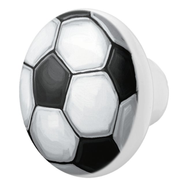 Black and White Soccer Ball Ceramic Knob (Right)