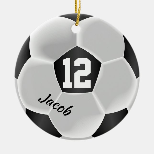 Black and White Soccer Ball Ceramic Tree Decoration (Front)