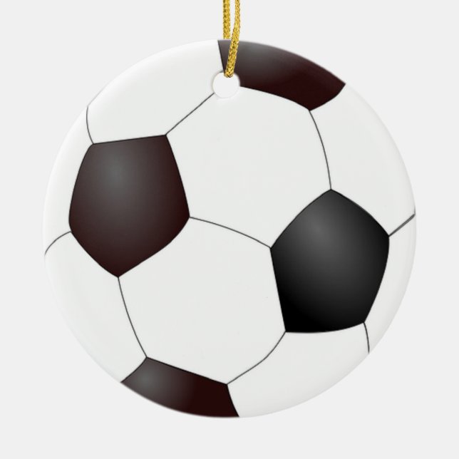 Black and white soccer ball ceramic tree decoration (Front)