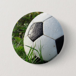 Black and White Soccer Ball in Green Grass 6 Cm Round Badge