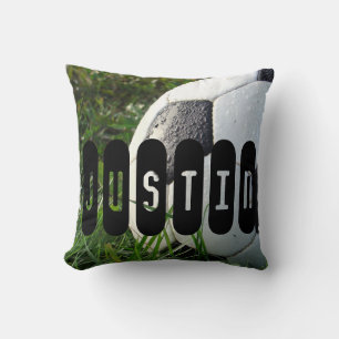 Black and White Soccer Ball in Green Grass Cushion