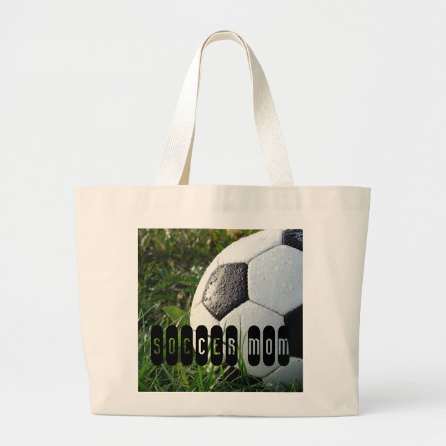 Black and White Soccer Ball in Green Grass Large Tote Bag (Front)