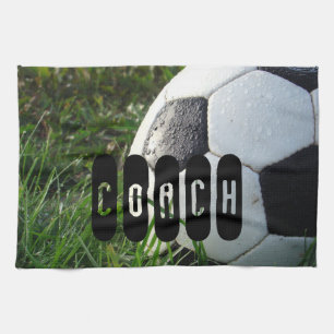 Black and White Soccer Ball in Green Grass Tea Towel