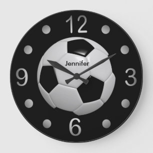 Black and White Soccer Ball Large Clock
