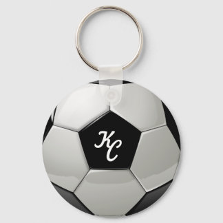 Black and White Soccer Ball Monogram Initials Key Ring