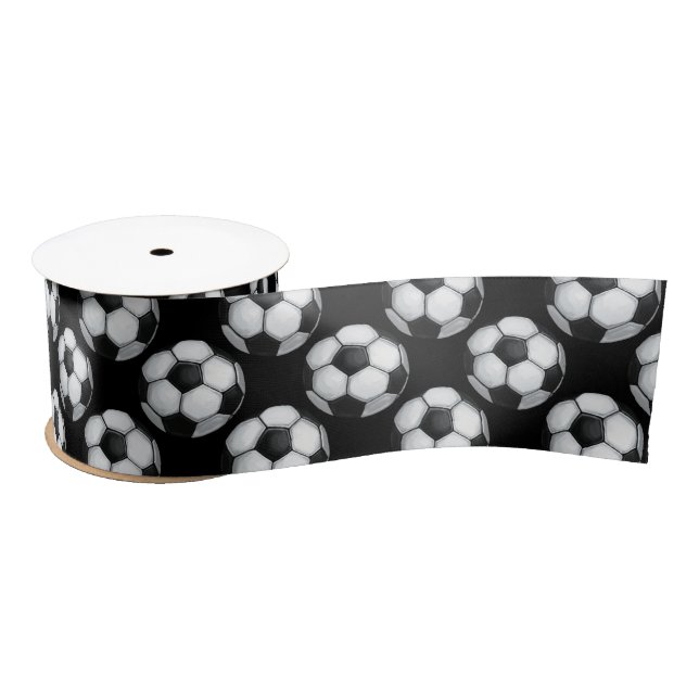 Black and White Soccer Ball Pattern Satin Ribbon (Spool)