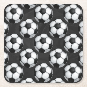 Black and White Soccer Ball Pattern Square Paper Coaster