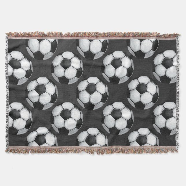 Black and White Soccer Ball Pattern Throw Blanket (Front)