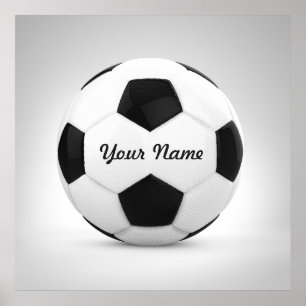 Black and White Soccer Ball Personalized Name Poster