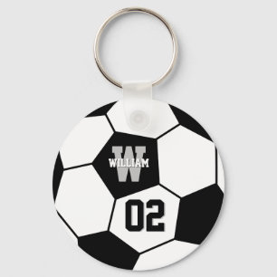 Black and White Soccer Ball Sports Monogram Key Ring