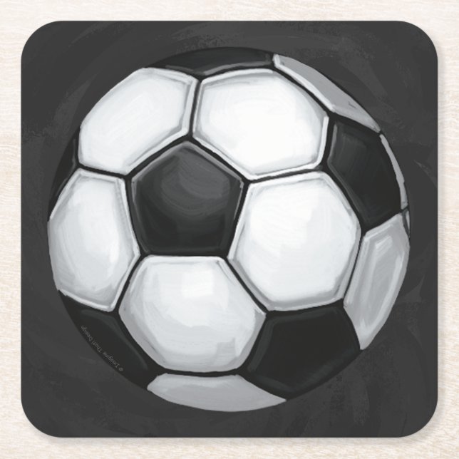 Black and White Soccer Ball Square Paper Coaster (Front)
