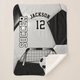 Black and White Soccer Ball with DIY Text Sherpa Blanket