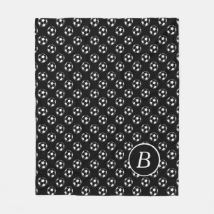Black and White Soccer Balls Monogram Fleece Blanket