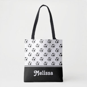 Black and White Soccer Balls   Personalised Tote Bag