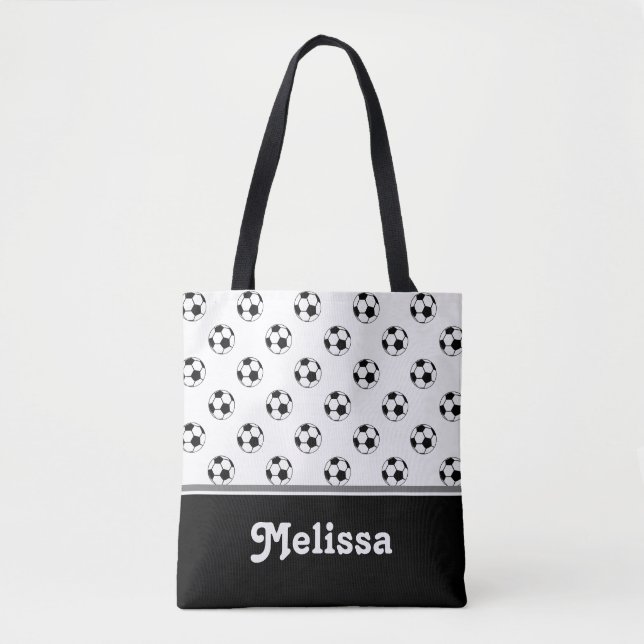 Black and White Soccer Balls | Personalised Tote Bag (Front)