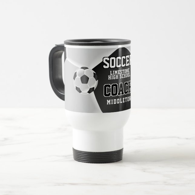  Black and White Soccer Coach  Travel Mug (Front Left)