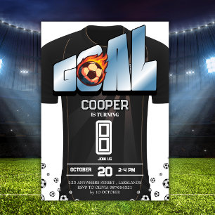 Black and White Soccer Shirt Birthday Party Invitation