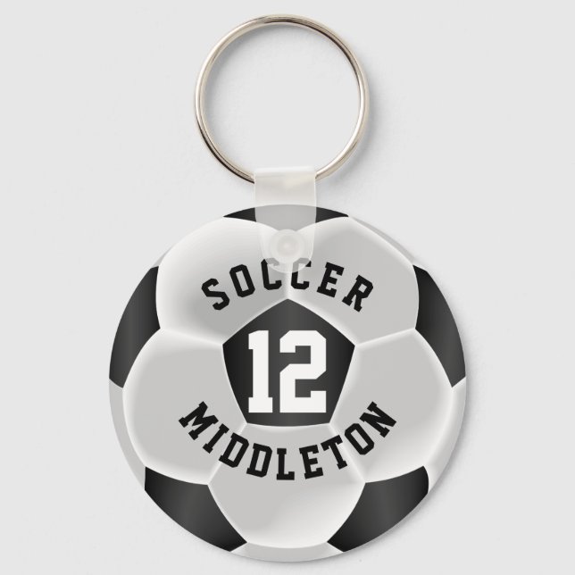 Black and White Soccer Sport Ball Key Ring (Front)