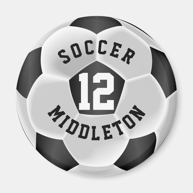 Black and White Soccer Sport Ball Magnet (Front)