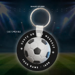 Black and White Soccer Sports Team Round Keychain<br><div class="desc">Don't miss out on the opportunity to elevate your enthusiasm for soccer sports with our stylish and customisable keychain! Designed especially for soccer players and sports enthusiasts, our Black and White Soccer Sports Team Round Keychain is crafted with durability in mind. It is made from high-quality materials, and is built...</div>