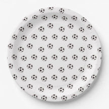 Black and White Soccer Themed Party Paper Plate