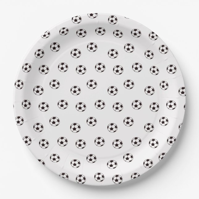 Black and White Soccer Themed Party Paper Plate (Front)