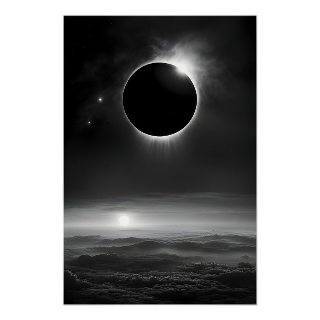 Black and White Solar Eclipse High in the Sky Poster (Front)